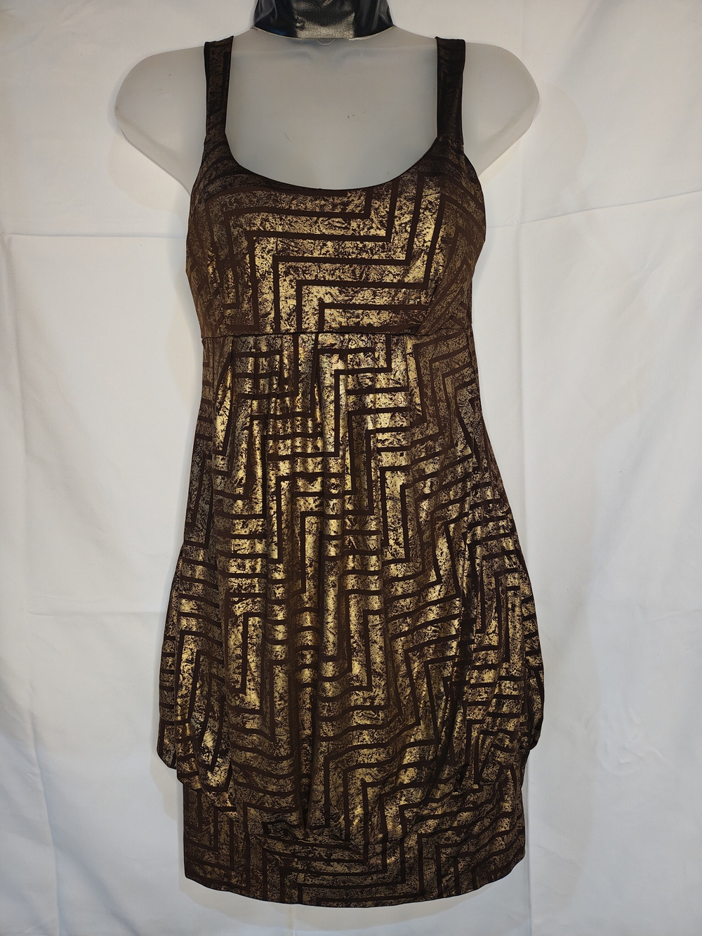 Carolina Brown and Gold Geometric Scoop Neck Women's Dress